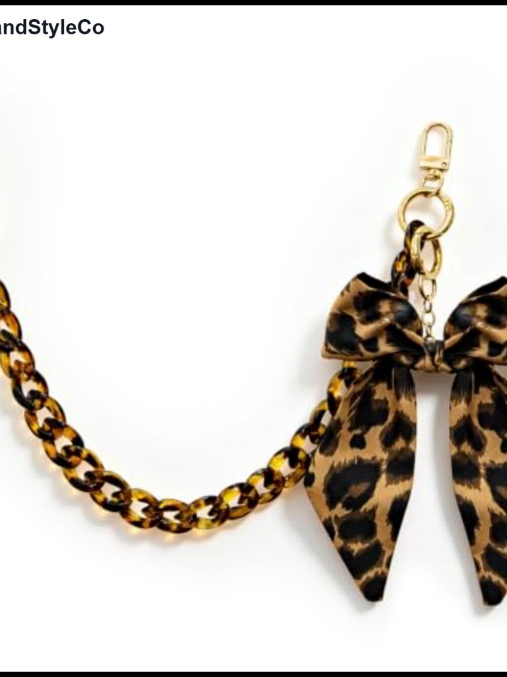 Leopard Print Acrylic Bag Chain Strap with Fabric Bow Purse Charm for Handbags